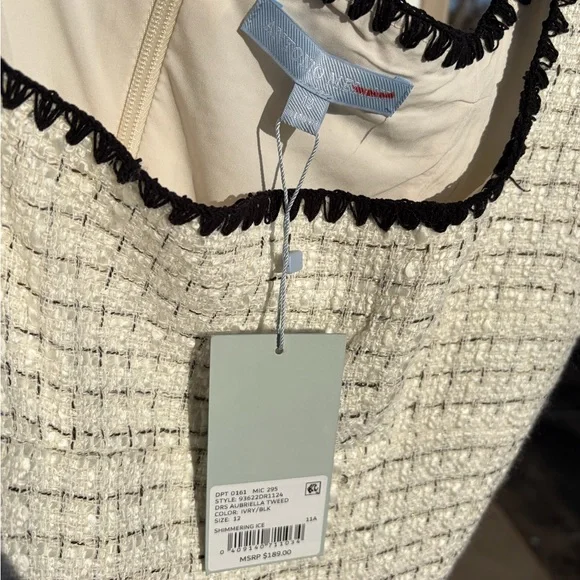 🆕Antonio Melani Aurelia Tweed Mini Dress Ivory Black Trim Ruffle 4,6,8,10,12,14 - Picture 16 of 17